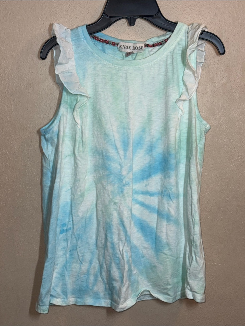 Knox Rose Mint & Blue Tie-Dye Ruffle Sleeve Tank sz XS